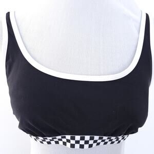 Xhilaration Black Athletic Bikini Top, Black White Check Large Swimsuit Top